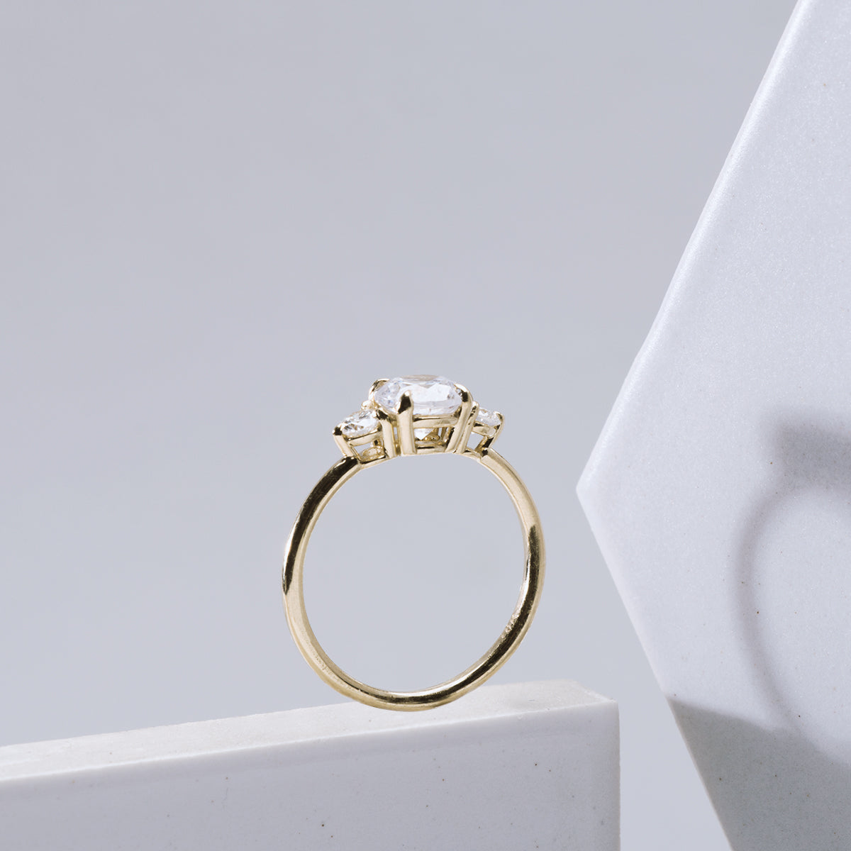 18K Gold Round Three Diamond Ring