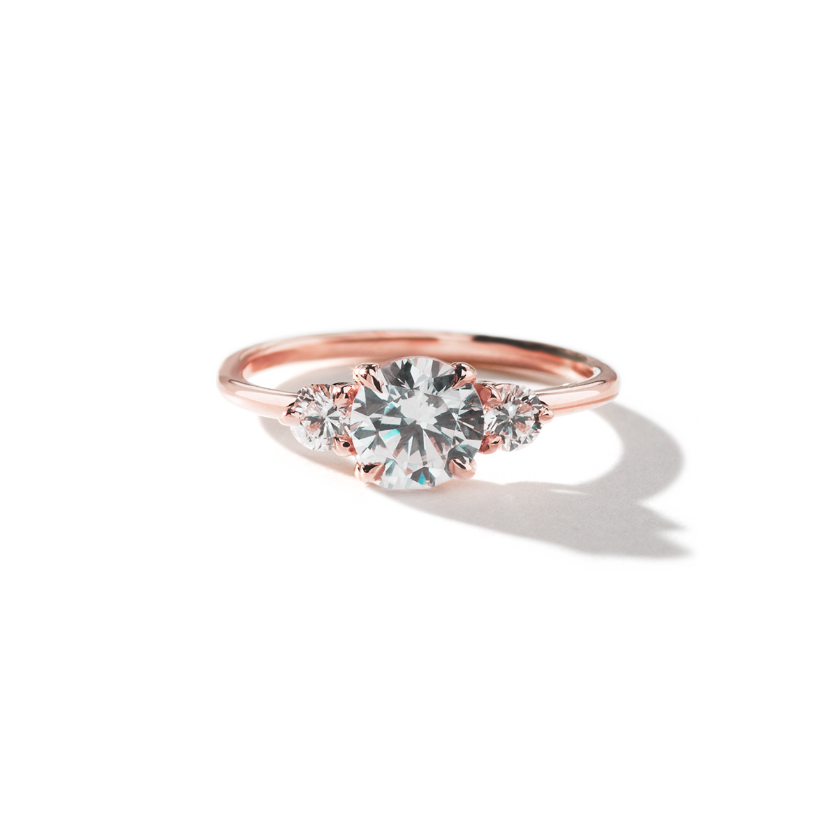 18K Gold Round Three Diamond Ring