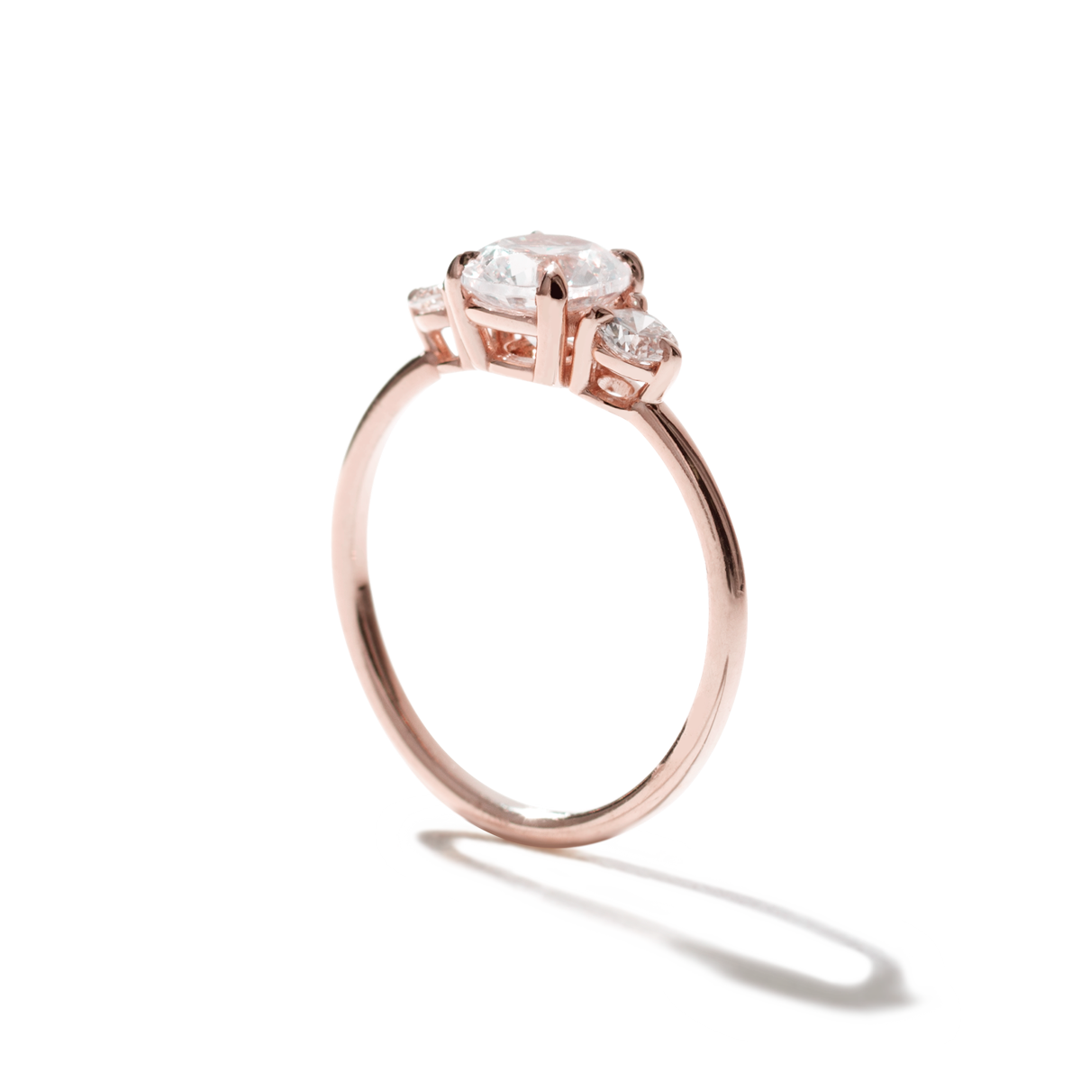 18K Gold Round Three Diamond Ring
