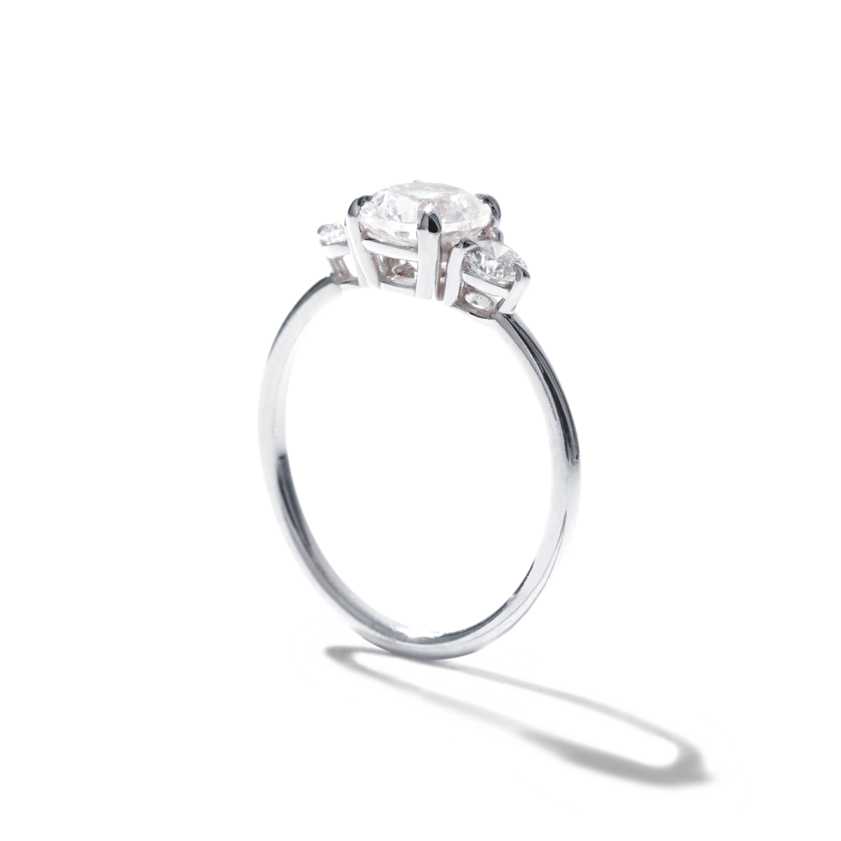 18K Gold Round Three Diamond Ring
