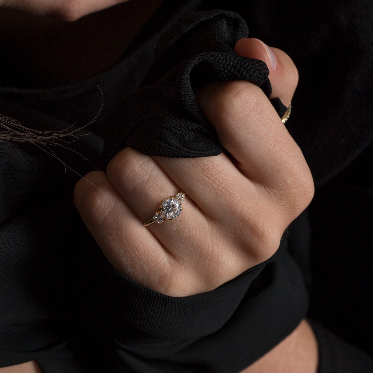 18K Sustainable Gold Lab Grown Three Diamond Engagement Ring Center 1 Ctw