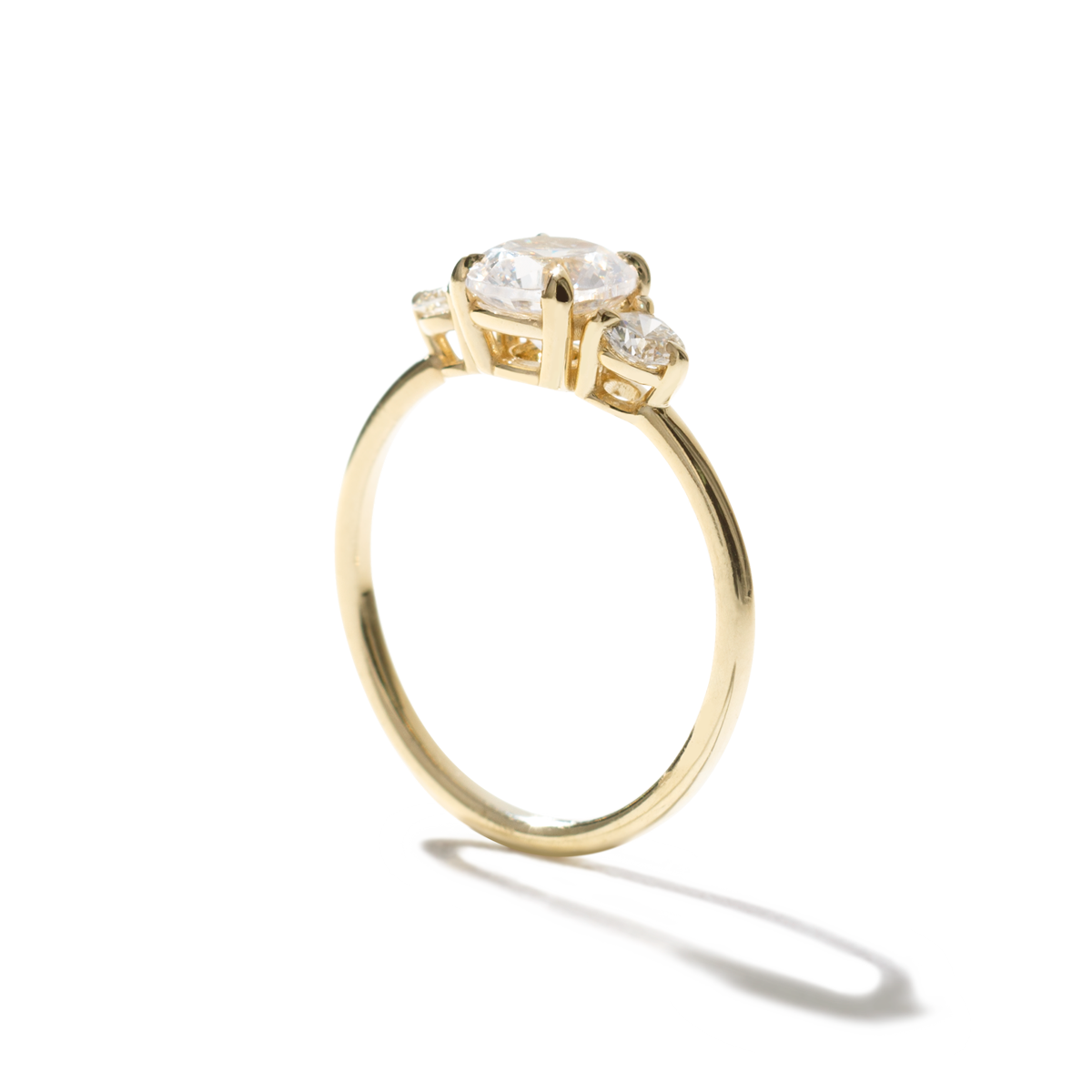 18K Gold Round Three Diamond Ring