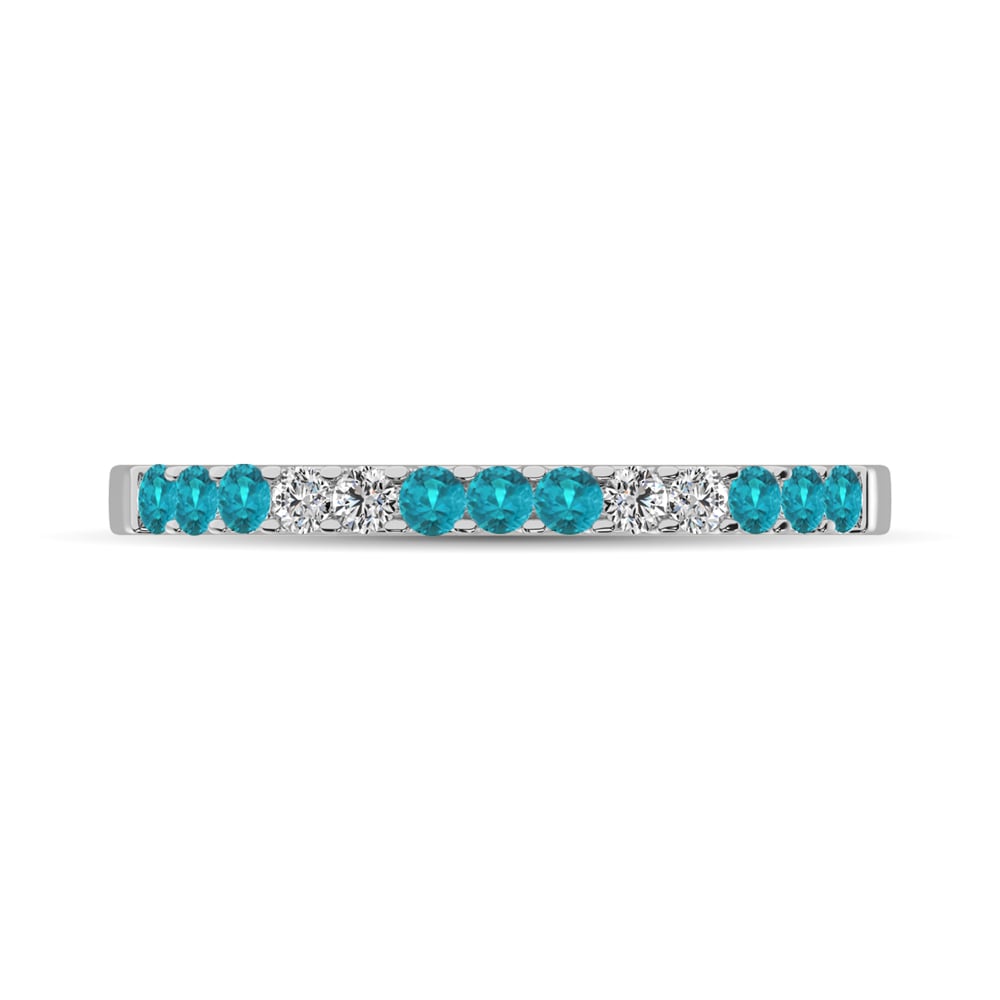14K White Gold 1/4 Ct.tw Alternate 9 Aquamarine and 4 Diamond Machine Band