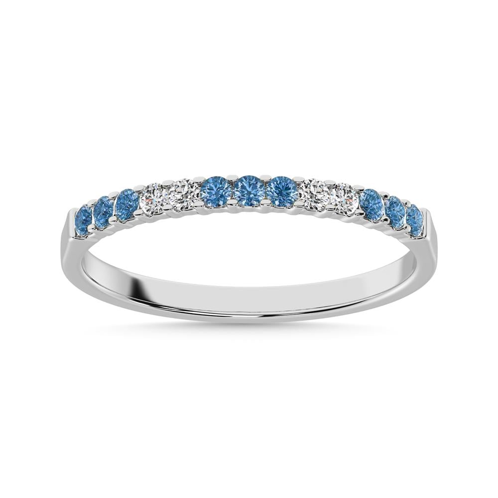 14K White Gold 1/5 Ct.tw White 4 & Blue Diamond 9 Machine Band