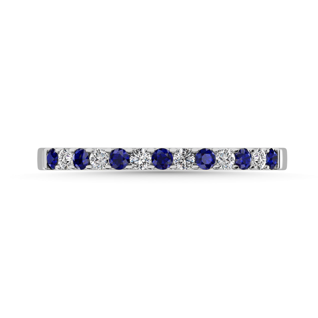 14K White Gold 1/4 Ct.tw Alternate Blue Sapphire & Diamond Machine Band