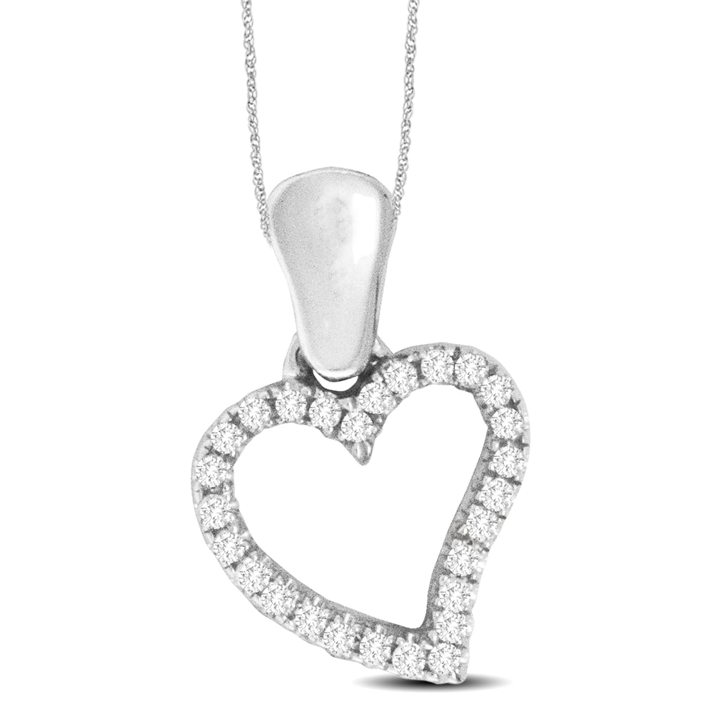 10K White Gold 1/8 Ct.Tw. Diamond  Heart Pendant