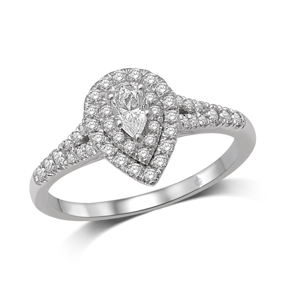 14K White Gold 1/2 Ct.Tw. Diamond Halo Engagement Ring