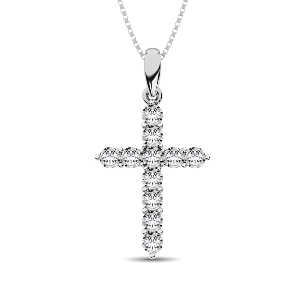 10K White Gold 1/5 Ct.Tw. Diamond Cross Pendant