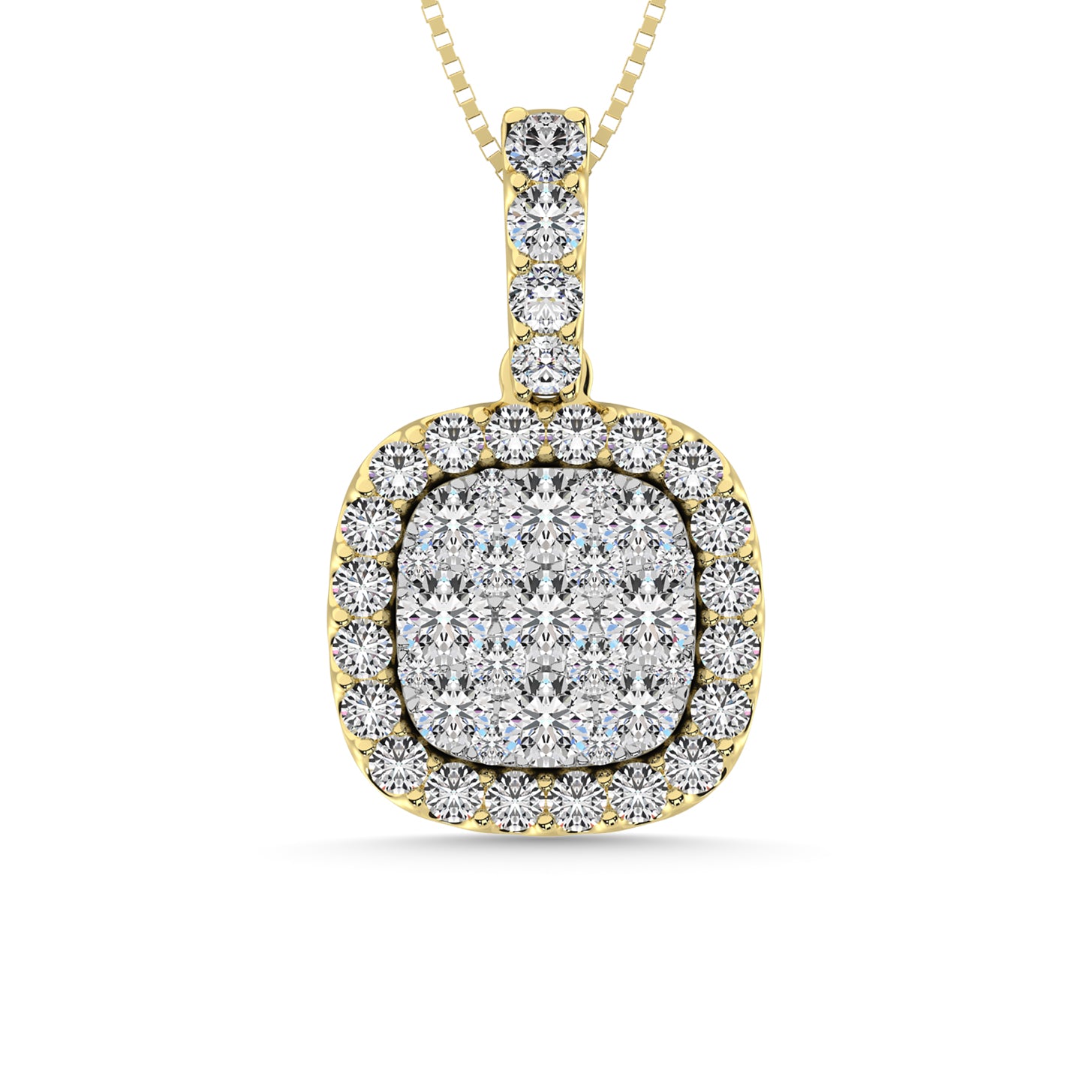 Diamond 1 Ct.Tw. Fashion Pendant With Center Flower White Gold touch in 14K Yellow Gold