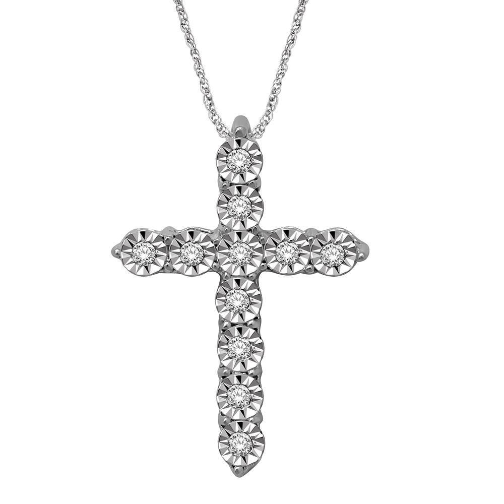 10K White Gold 1/20 Ct.Tw. Diamond Cross Pendant