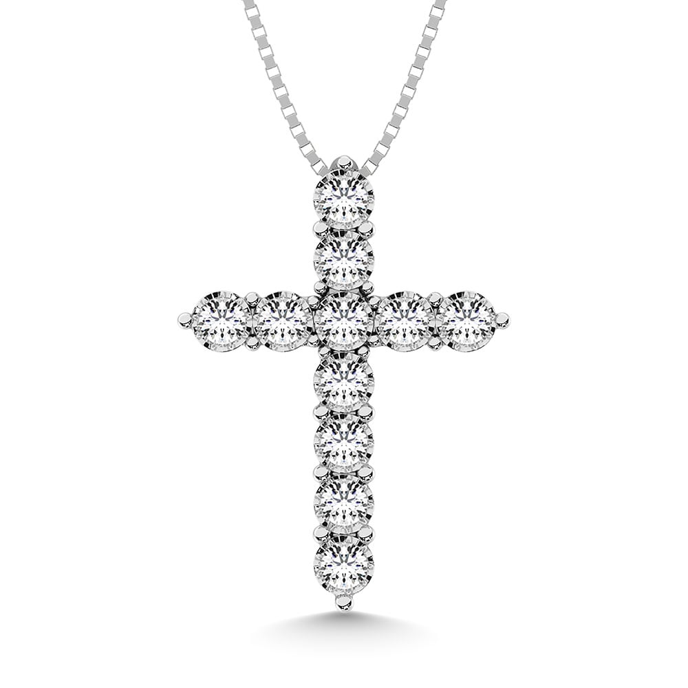 10K White Gold 1/20 Ct.Tw. Diamond Cross Pendant