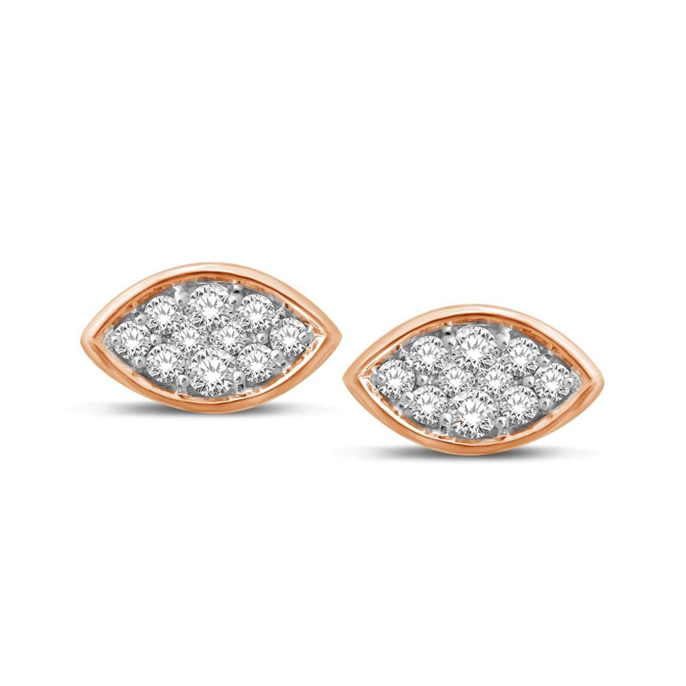 14K Rose Gold 1/5 Ct.tw Diamond  Marquise Shape Flower Earrings