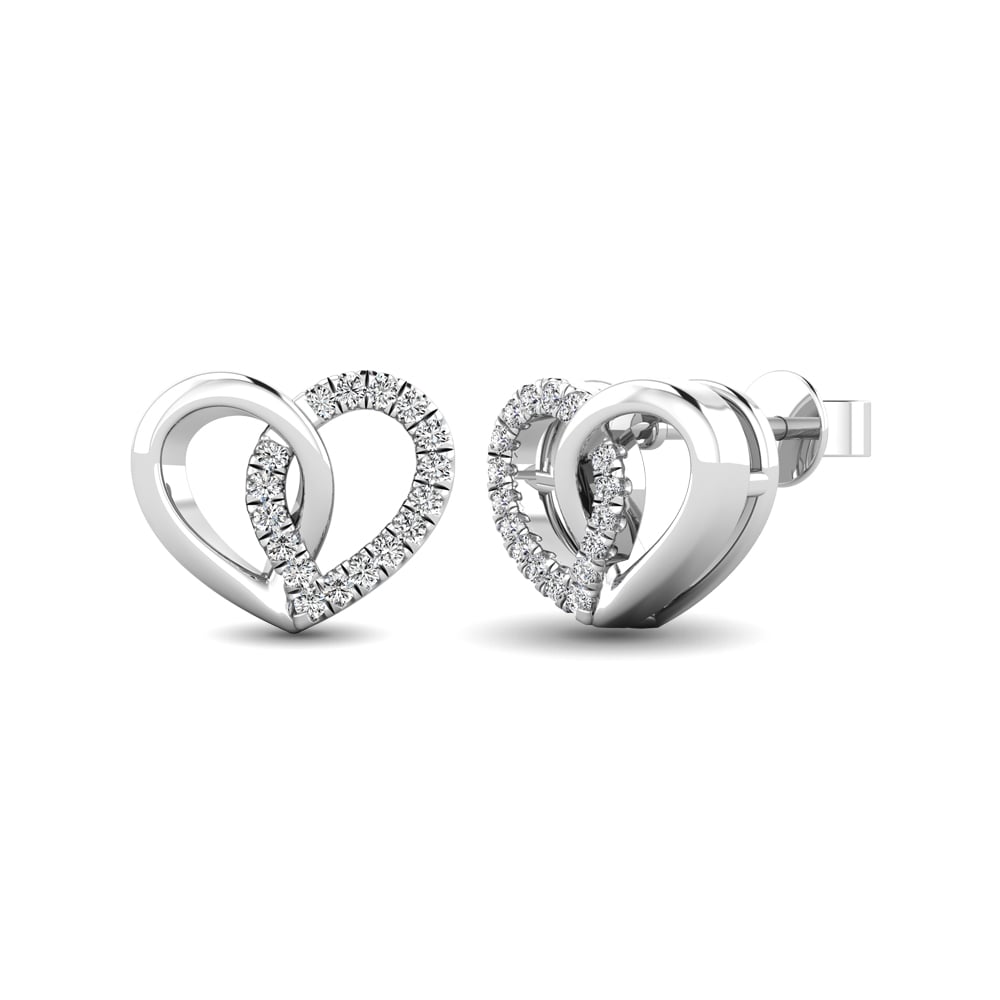 10K White Gold 1/10 Ct.tw Diamond Heart Earrings