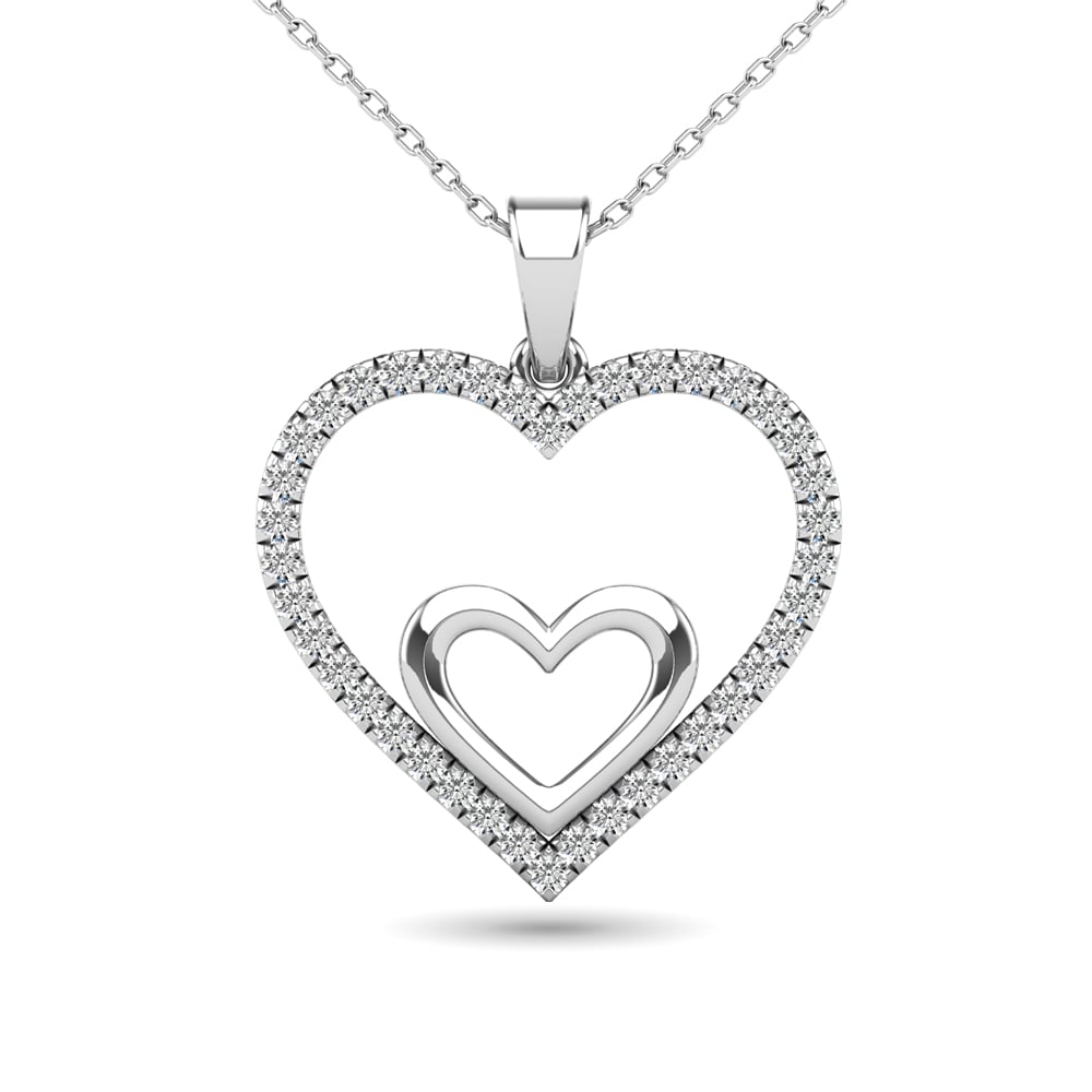 10K White Gold 1/5 Ct.tw Diamond Double Heart Pendant