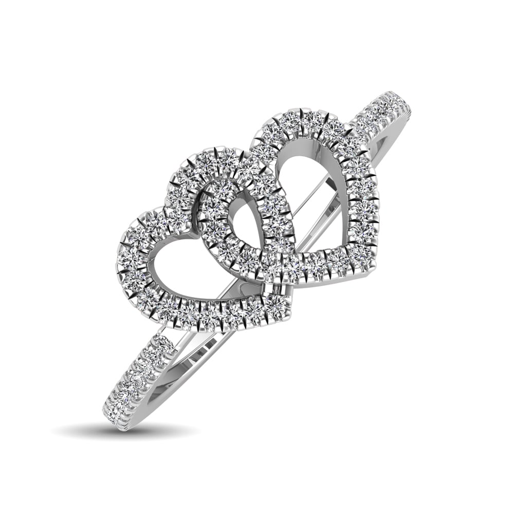 10K White Gold 1/5 Ct.tw Diamond Double Heart Ring