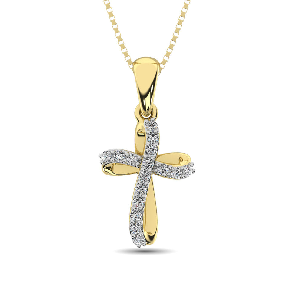 10K Yellow Gold 1/10 Ct.tw Diamond Cross Pendant