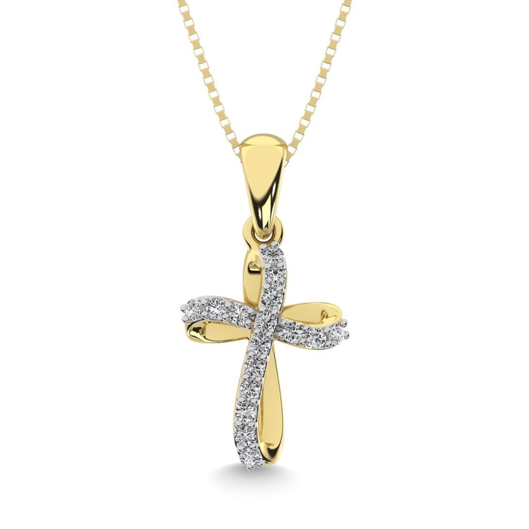 10K Yellow Gold 1/10 Ct.tw Diamond Cross Pendant