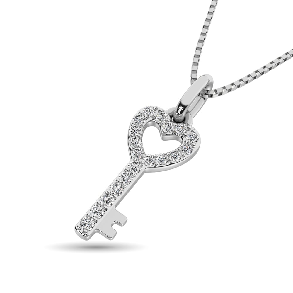 10K White Gold 1/10 Ct.tw Diamond Double Heart Pendant