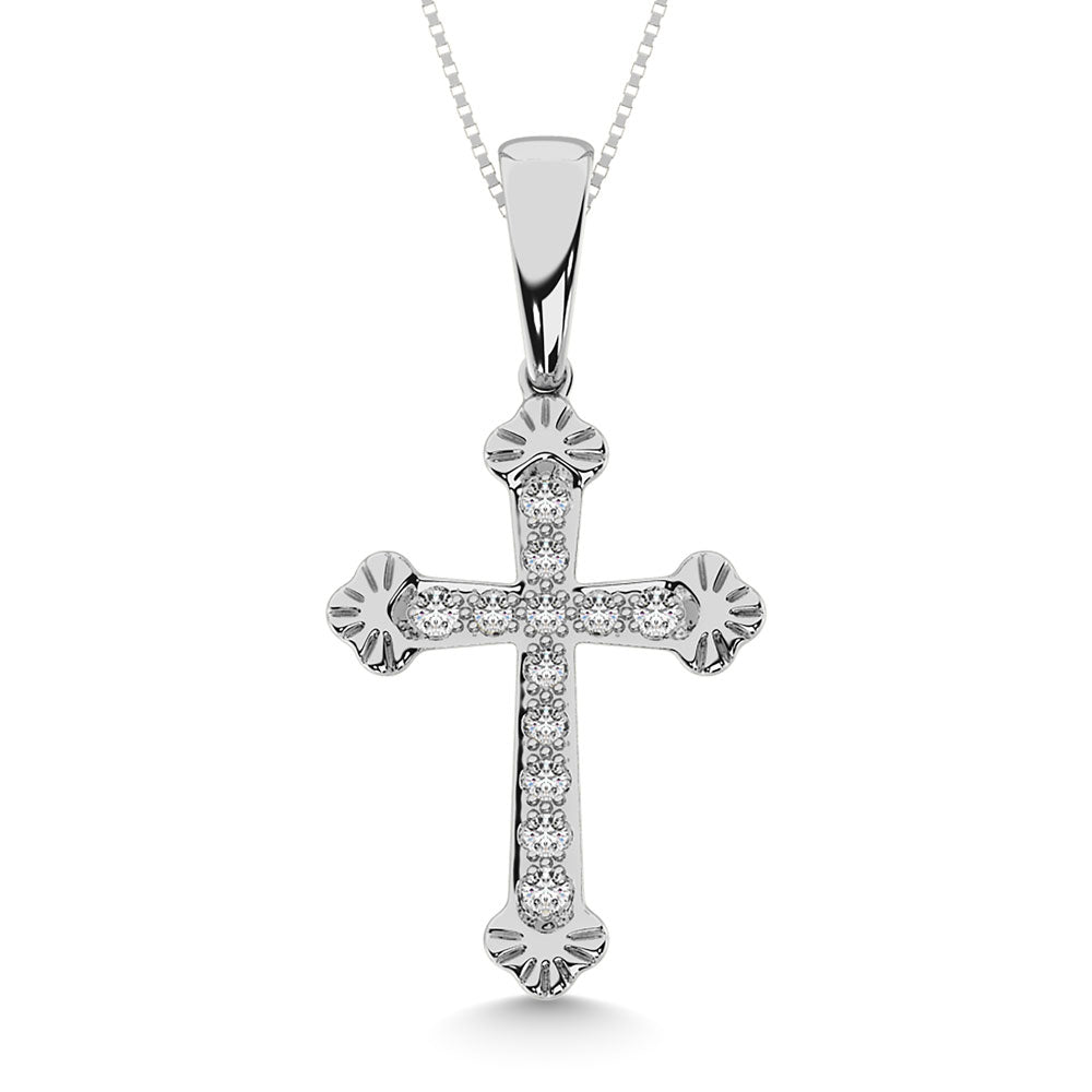 925 Silver Natural Round Diamond One Sixth Ctw Pave Cross Pendant Delicate Sparkle