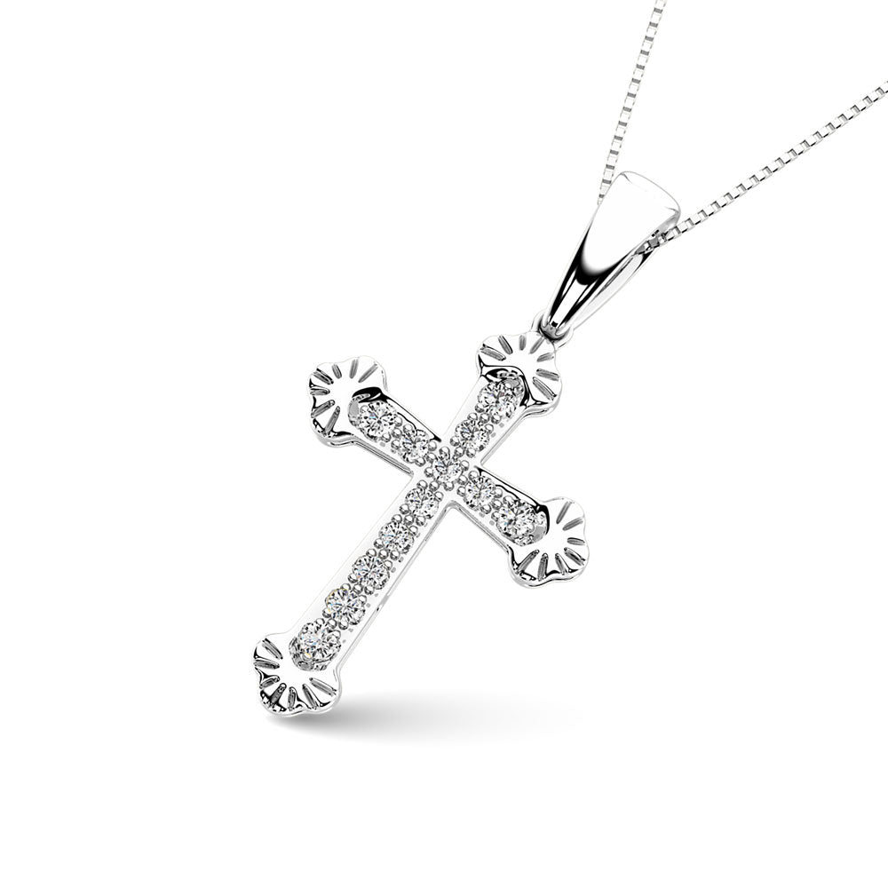 925 Silver Natural Round Diamond One Sixth Ctw Pave Cross Pendant Delicate Sparkle