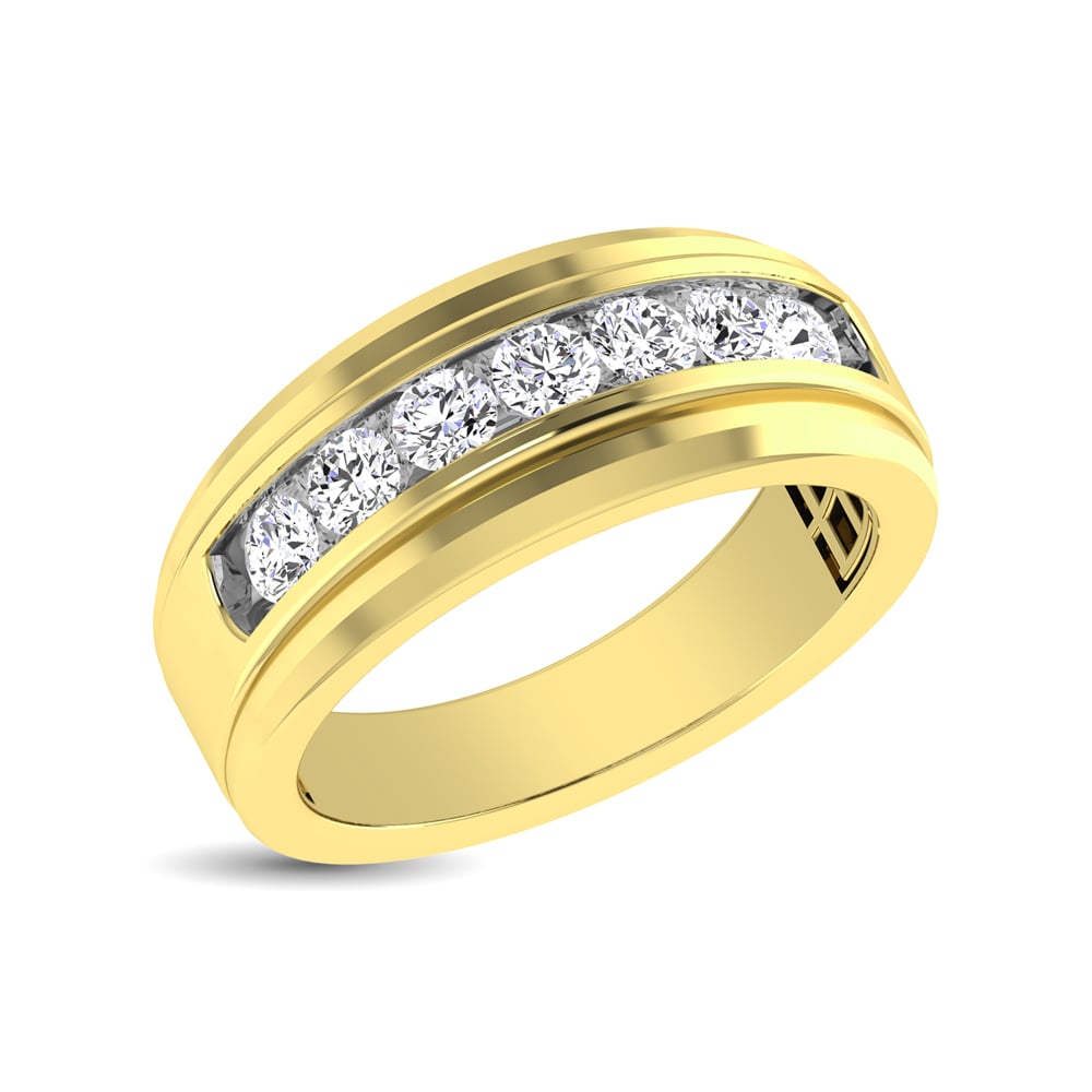 14K Yellow Gold 1 Ct.tw Round Cut Diamond Mens Wedding Band