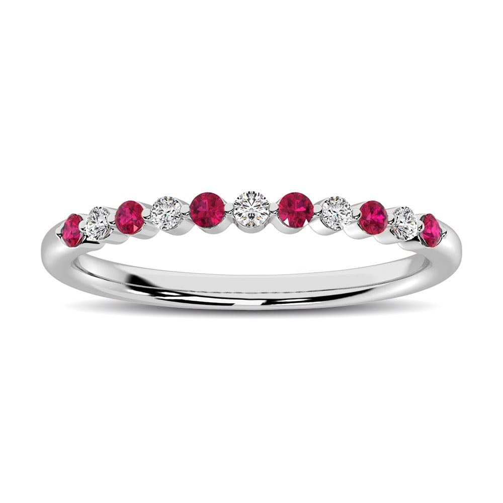 14K White Gold Alternate Diamond 1/4 Ct.tw and Ruby Ring