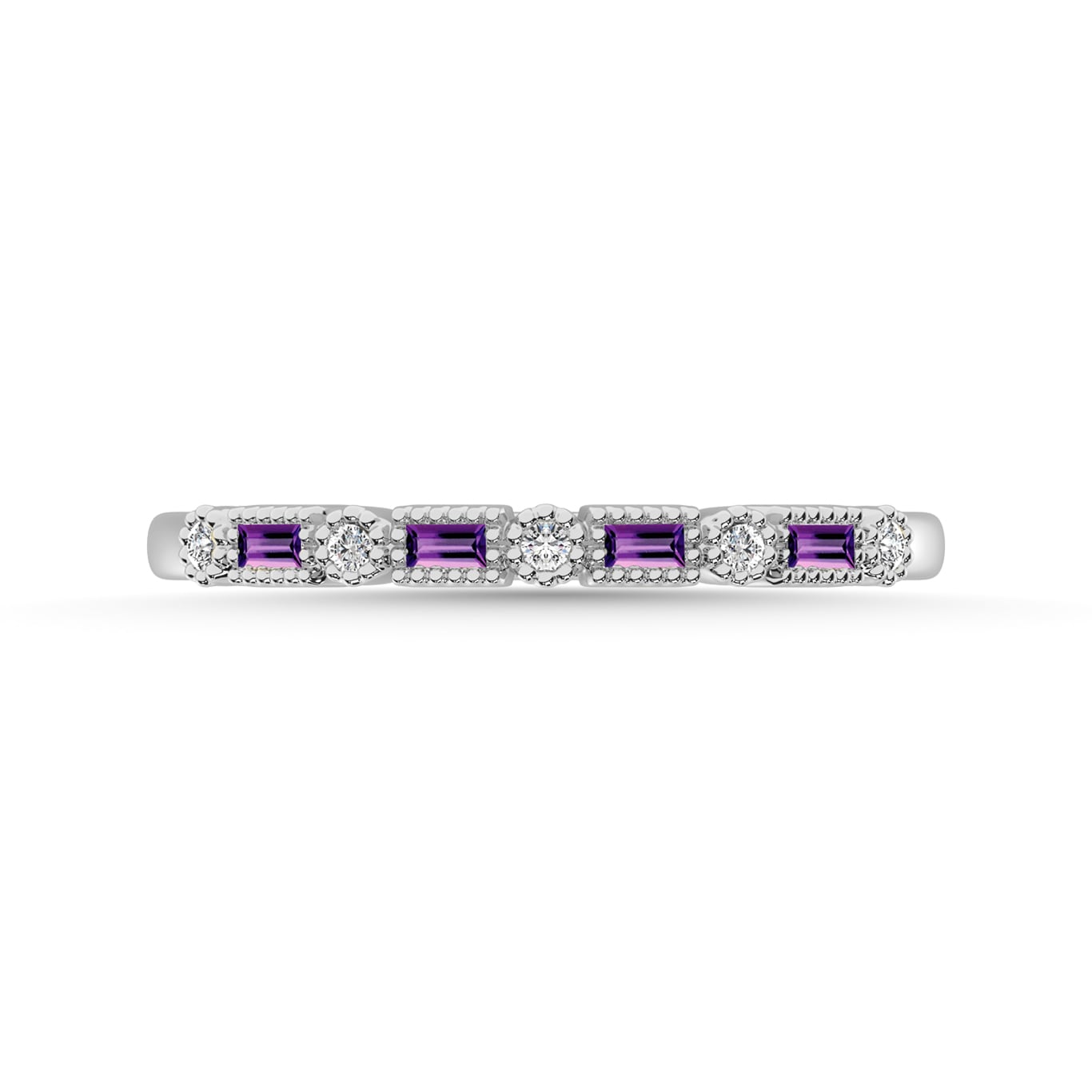 Amethyst and Alternate Diamond 1/4 Ct.Tw. Stack Band in 10K White Gold