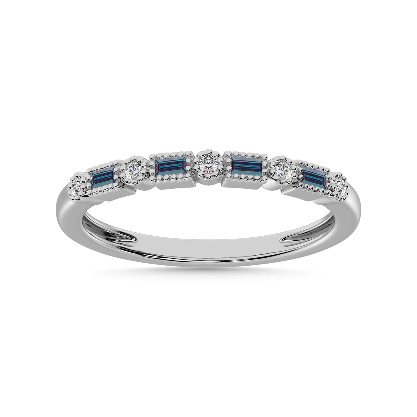 Synthetic Alexandrite and Alternate Diamond 1/3 Ct.Tw. Stack Band in 10K White Gold