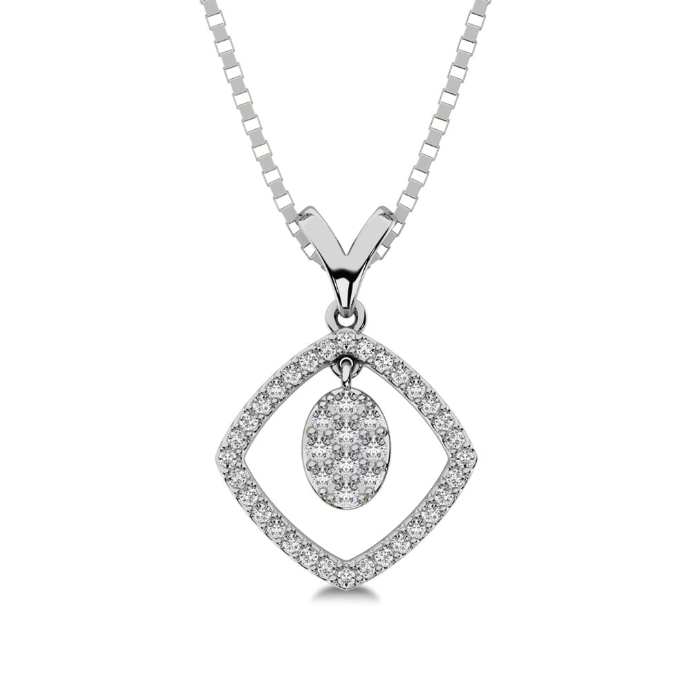 10K White Gold 1/4 Ct.Tw. Diamond Square Shape Pendant with Dangler