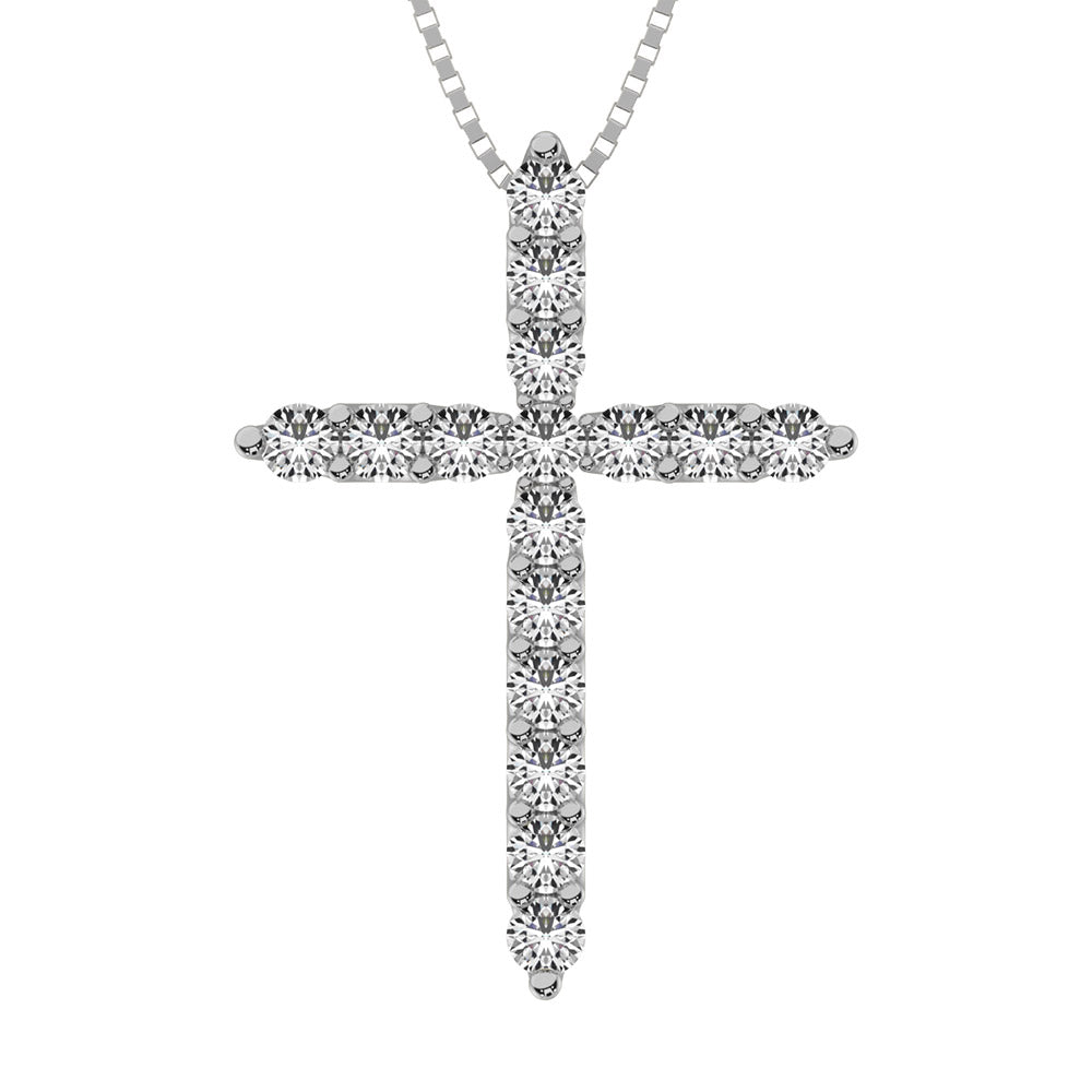 10K White Gold Natural Round Diamond Cross Pendant 0.49 ctw Necklace