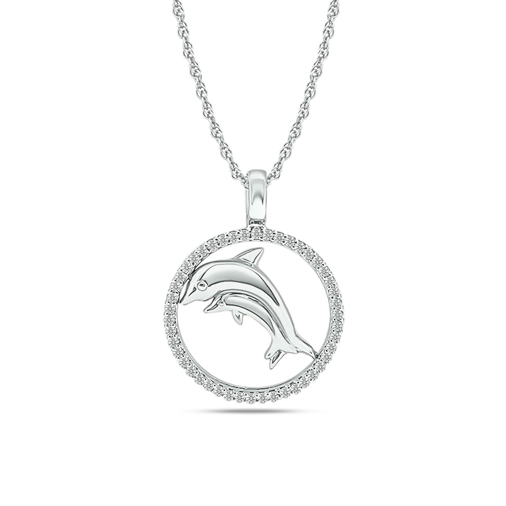 Diamond Sea Of life Dolphin Pendant 1/8 Ct.tw in Sterling Silver