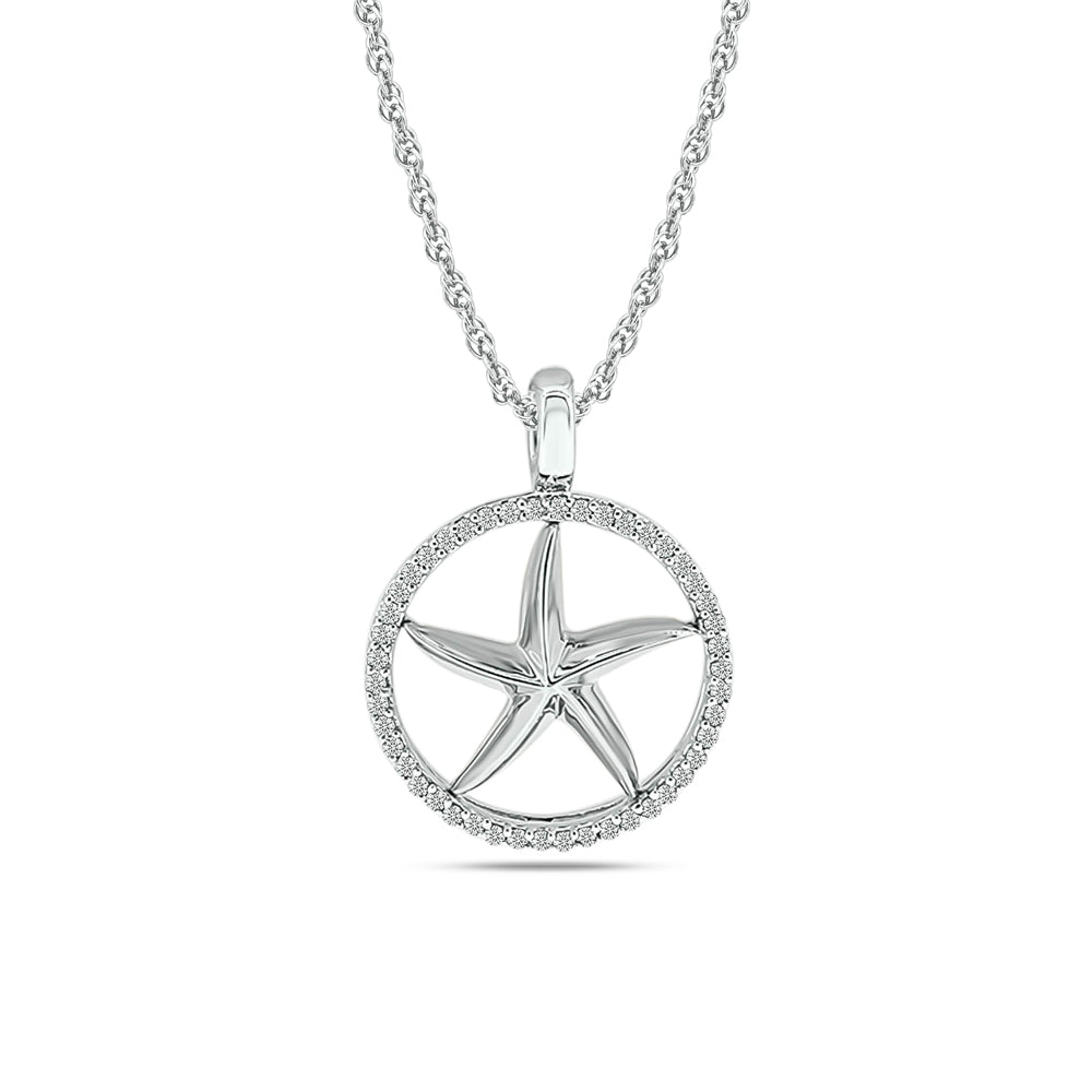 Diamond Sea Of life Star Fish Pendant 1/8 Ct.tw in Sterling Silver