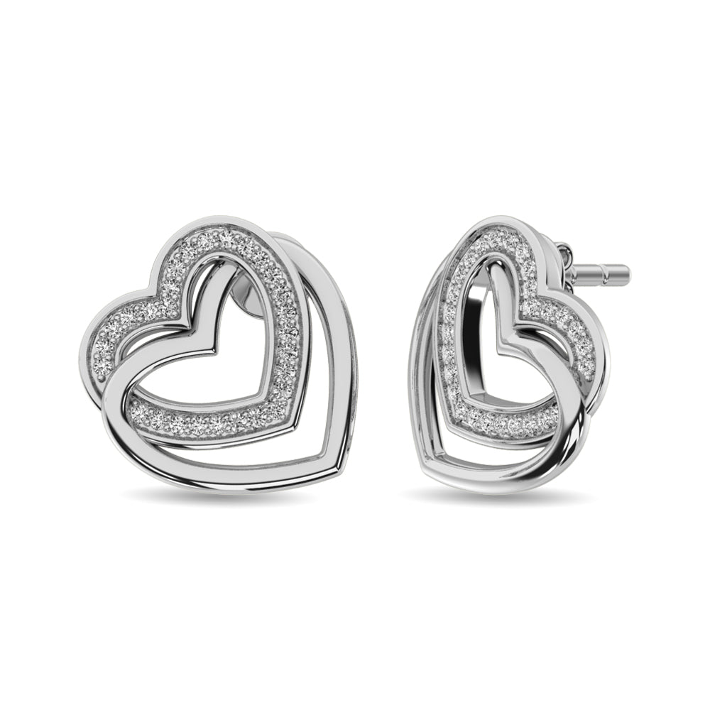 Diamond Duel Heart Earrings 1/50 Ct.tw in Sterling Silver