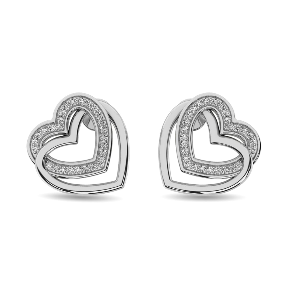 Diamond Duel Heart Earrings 1/50 Ct.tw in Sterling Silver