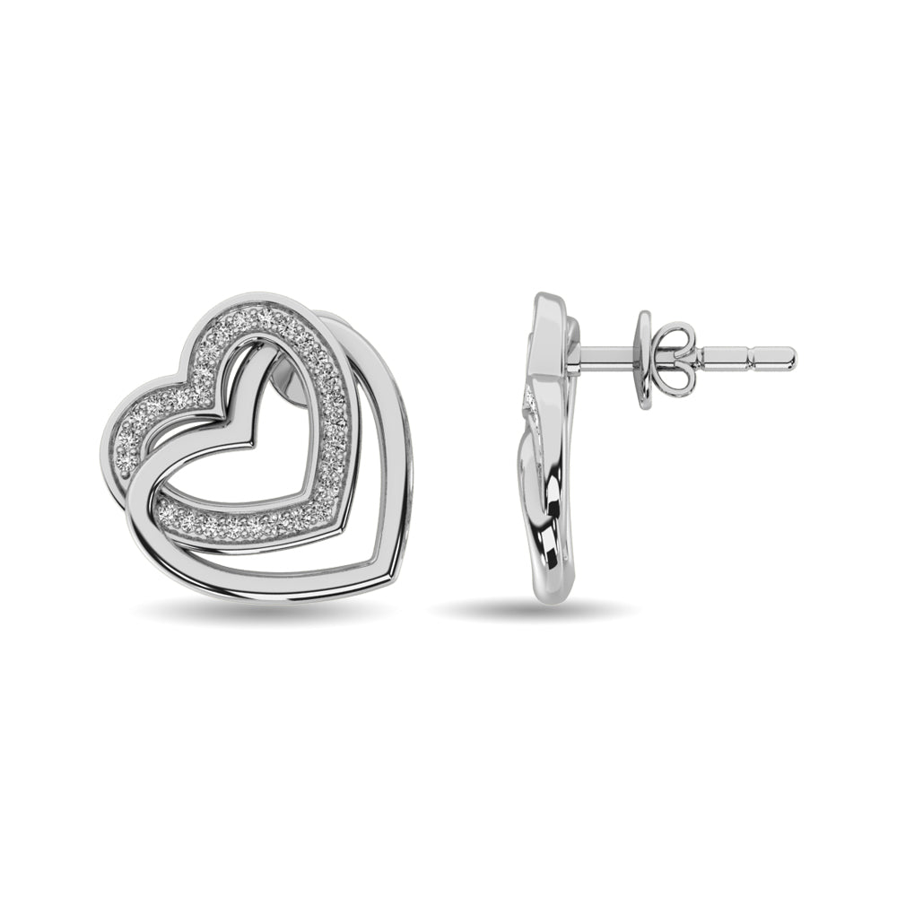 Diamond Duel Heart Earrings 1/50 Ct.tw in Sterling Silver