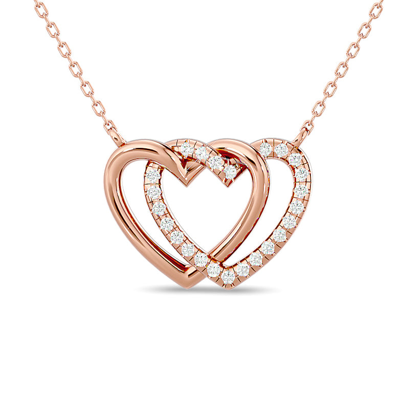 Diamond Duel Heart Fashion Necklace 1/8 Ct.tw in 10K Rose Gold