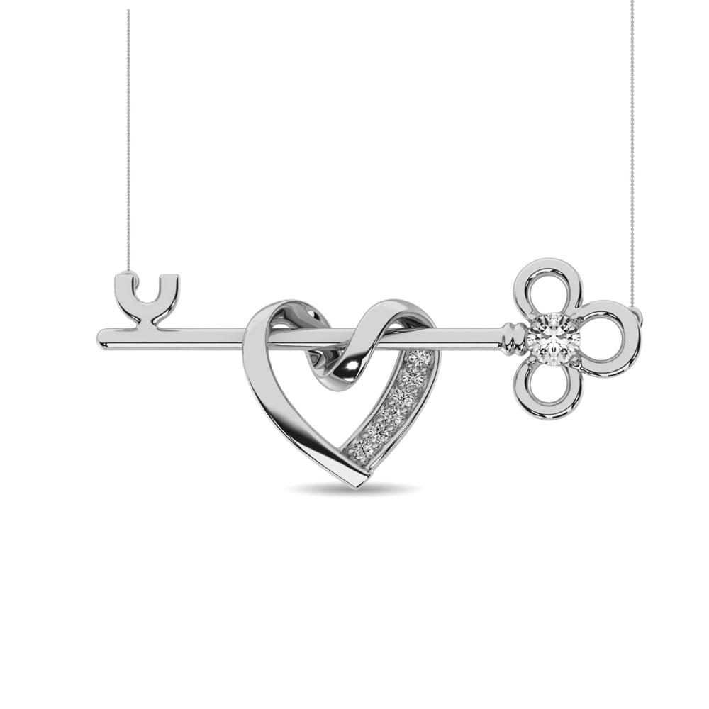 Diamond 1/20 Ct.tw Heart and Key Necklace in Sterling Silver