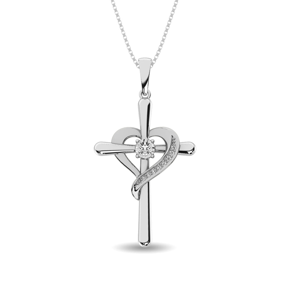 Diamond 1/20 Ct.tw Heart and Cross in Sterling Silver