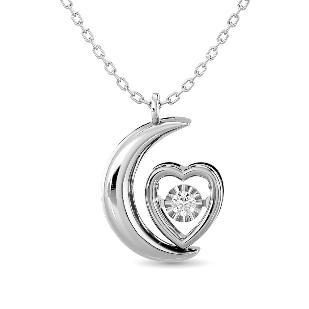 Diamond Shimmering Moon and Heart Pendant 1/20 Ct.tw in Sterling Silver
