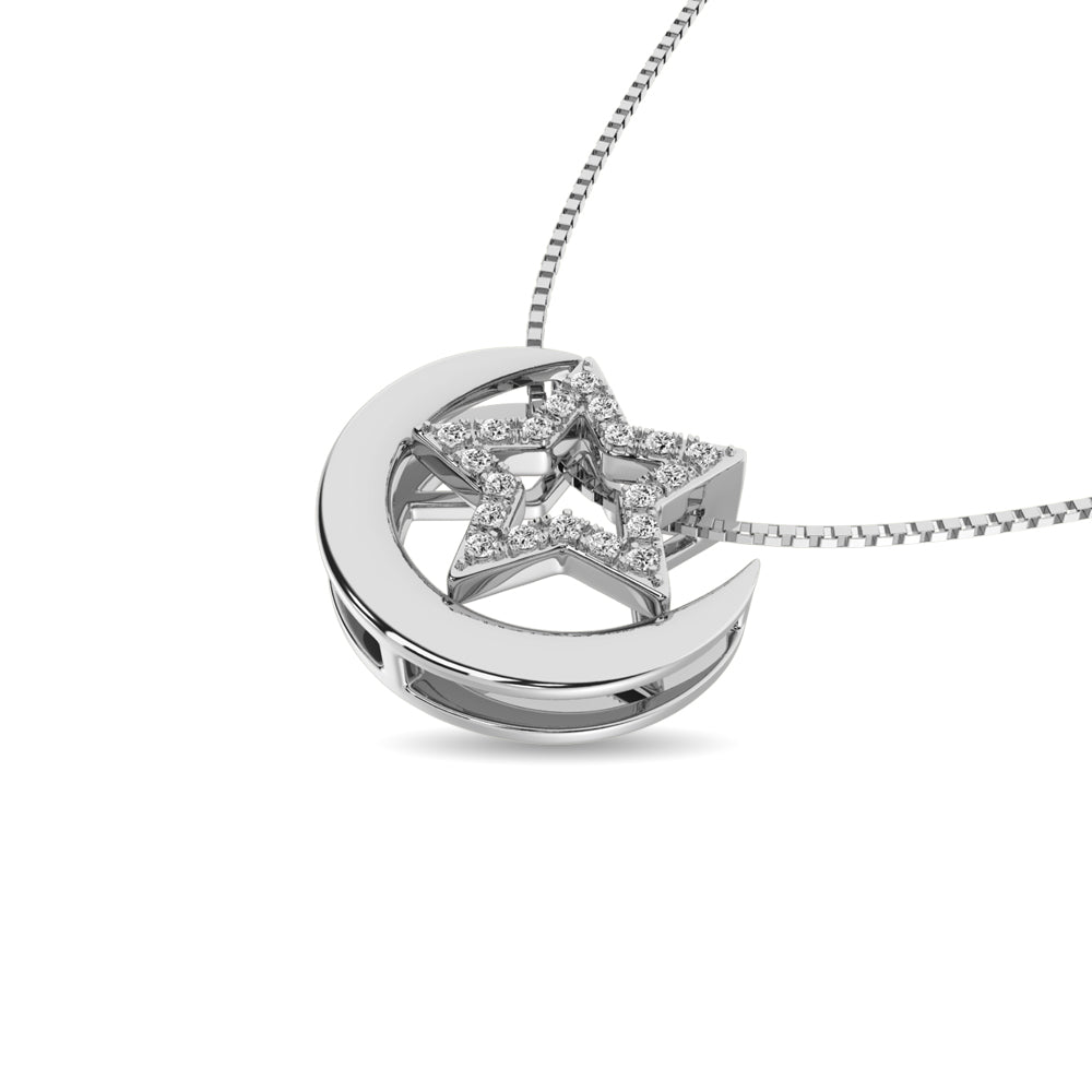 Diamond 1/20 Ct.tw Moon and Star Pendant in Sterling Silver