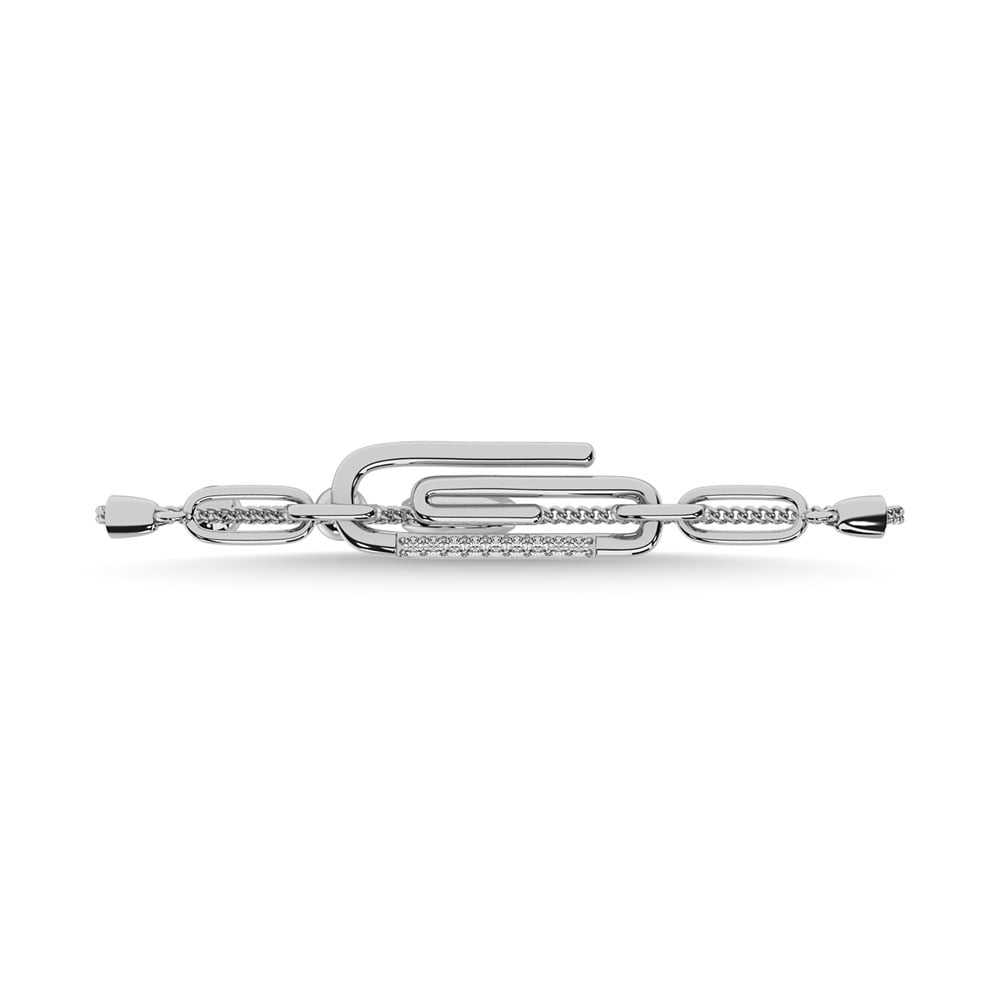 Diamond 1/20 Ct.Tw. Paper Clip Bracelet in 925 Silver