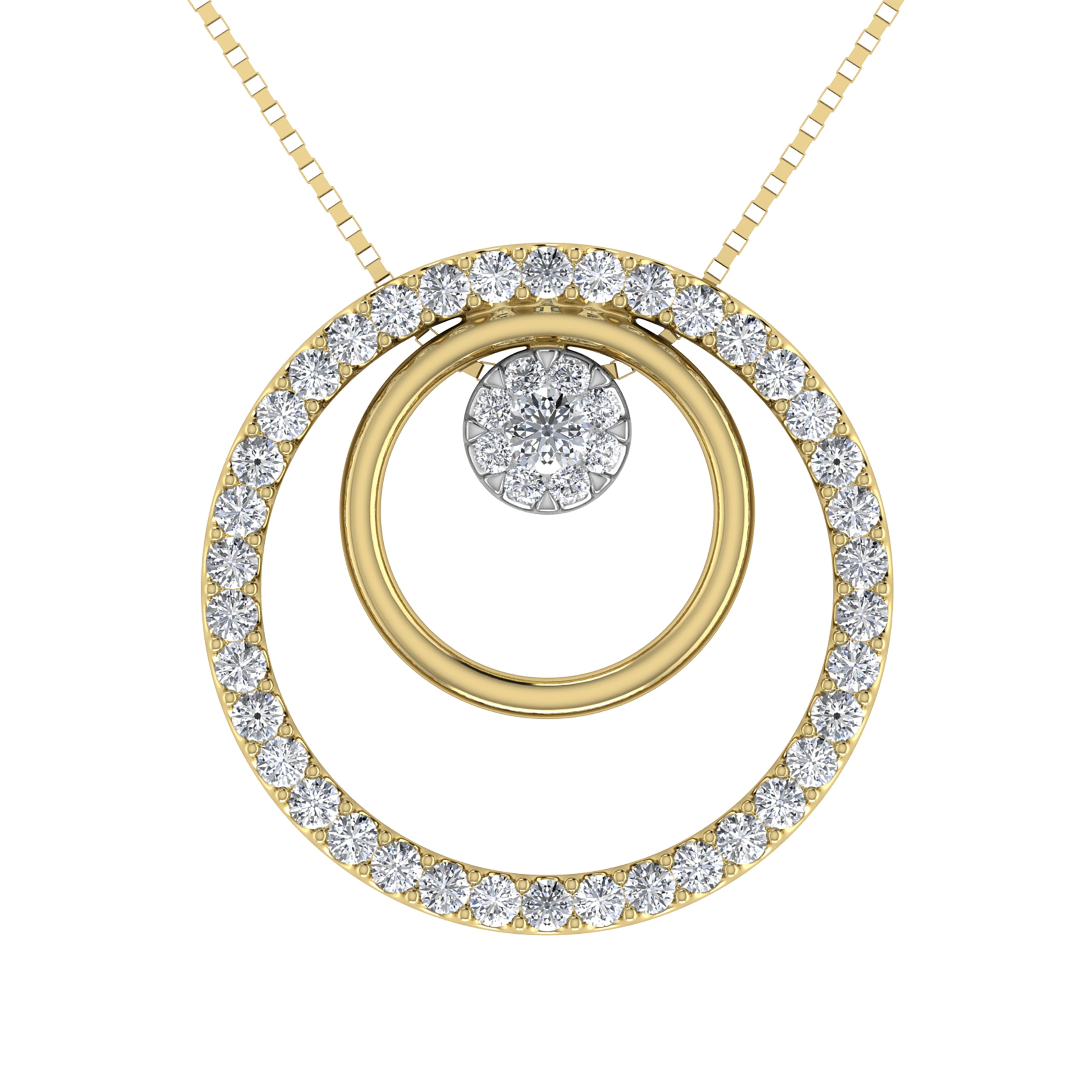 14K Two Tone 1/2 Ct.Tw. Diamond Double Circle Pendant