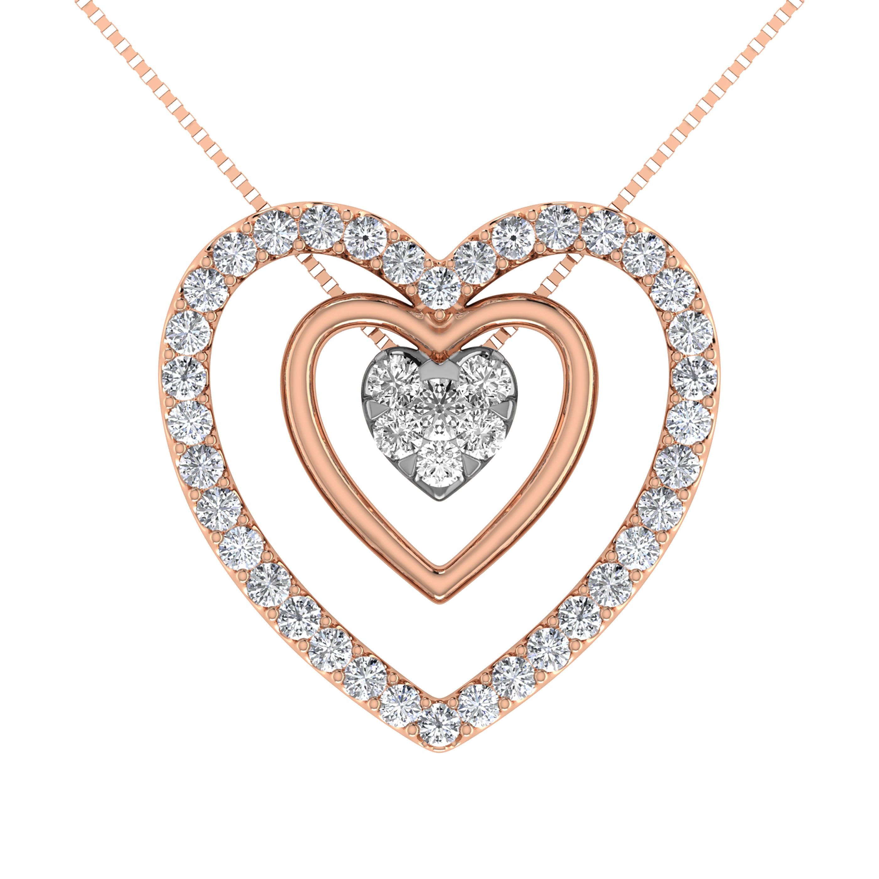 14K Rose Gold 1/2 Ct.Tw. Diamond Double Heart Pendant