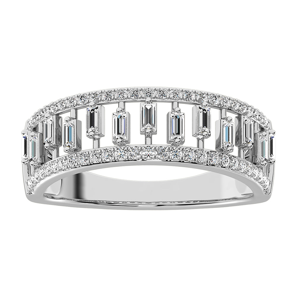 14K White Gold 1/3 Ct.Tw. Diamond Round and Baguette Set Fashion Band