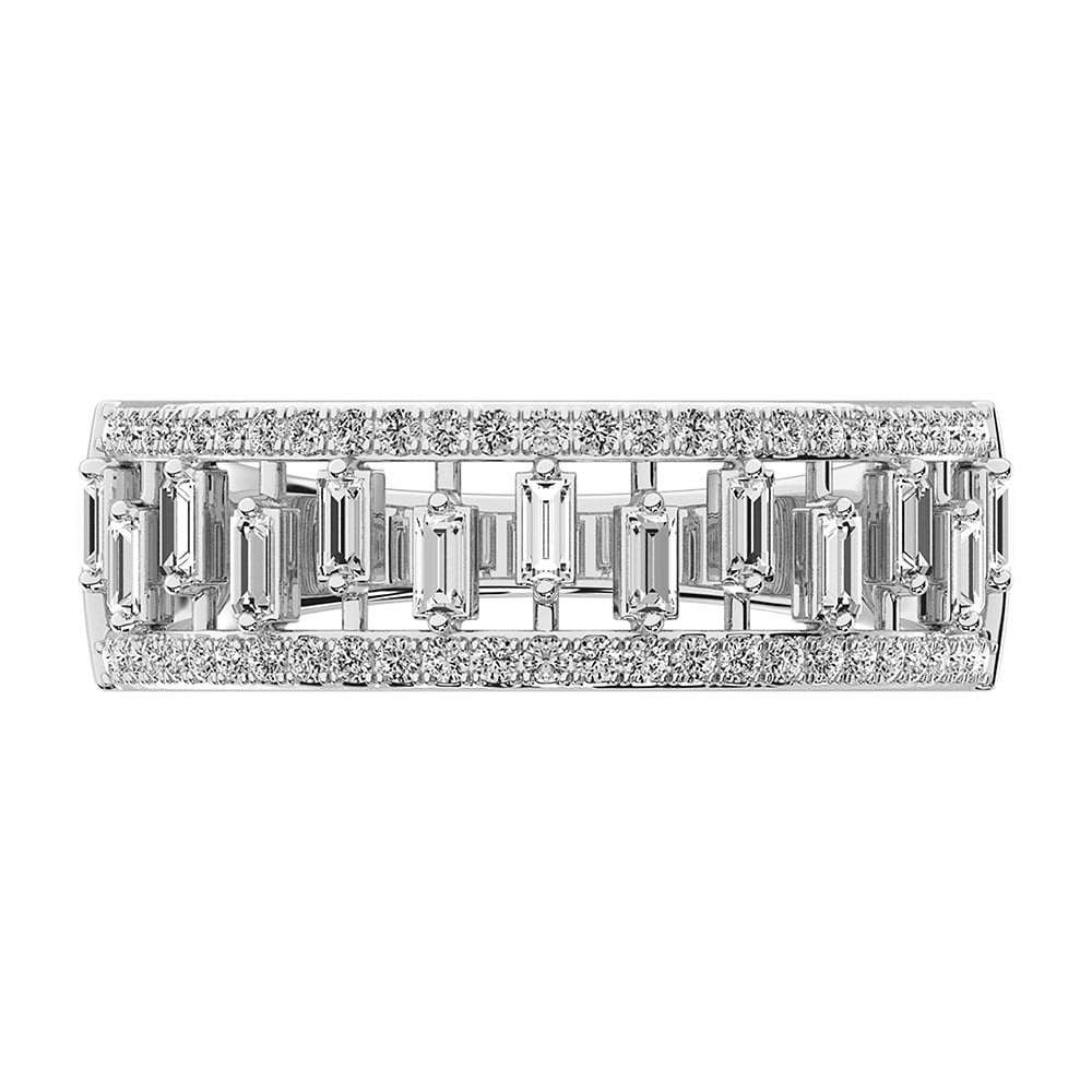 14K White Gold 1/3 Ct.Tw. Diamond Round and Baguette Set Fashion Band