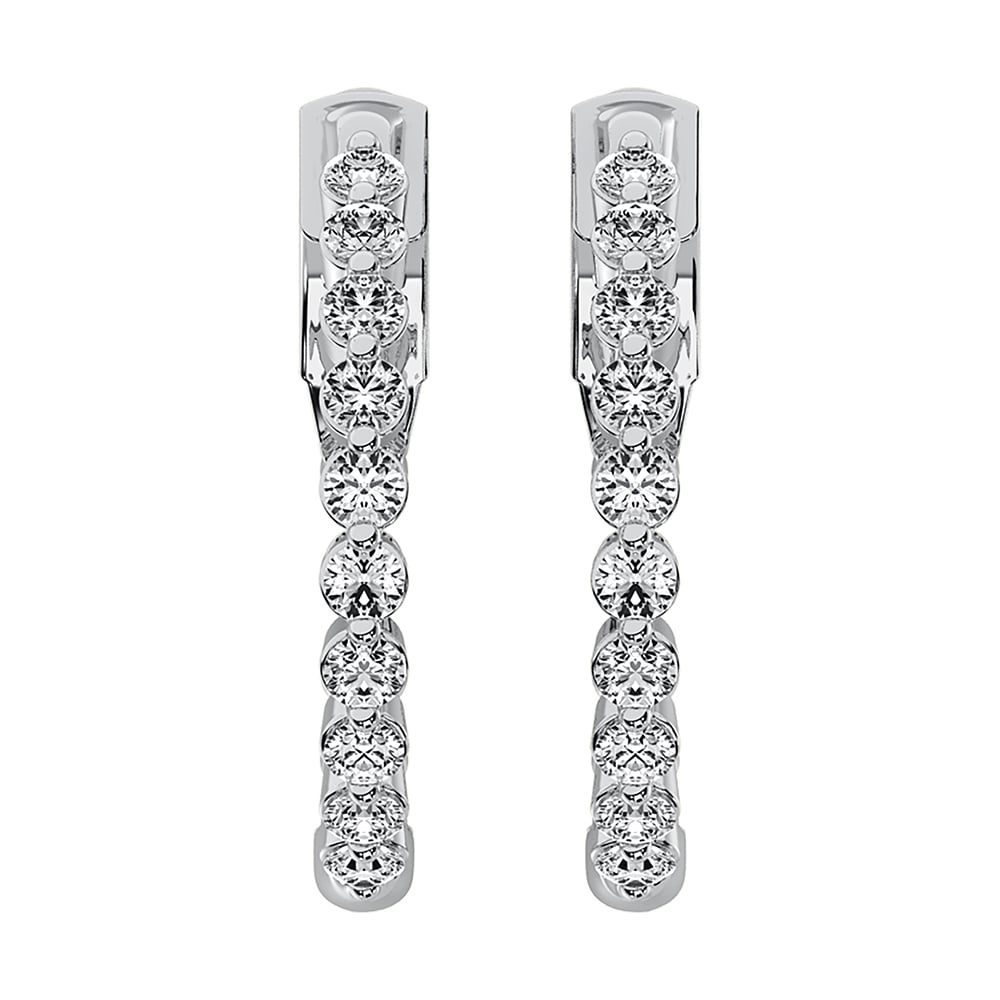 14K White Gold 1 Ct.Tw. Diamond Round Set Hoop Earrings