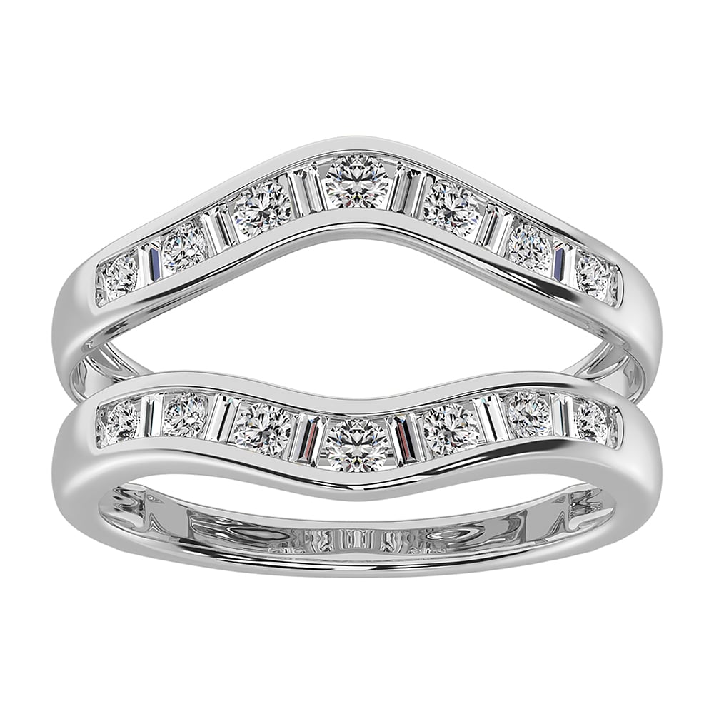 14K White Gold 1/2 Ct.Tw. Diamond Round and Baguette Guard Ring