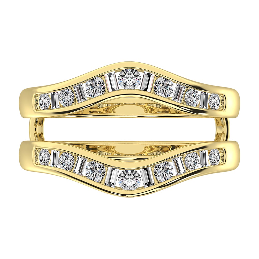 14K Yellow Gold 1/2 Ct.Tw. Diamond Round and Baguette Guard Ring