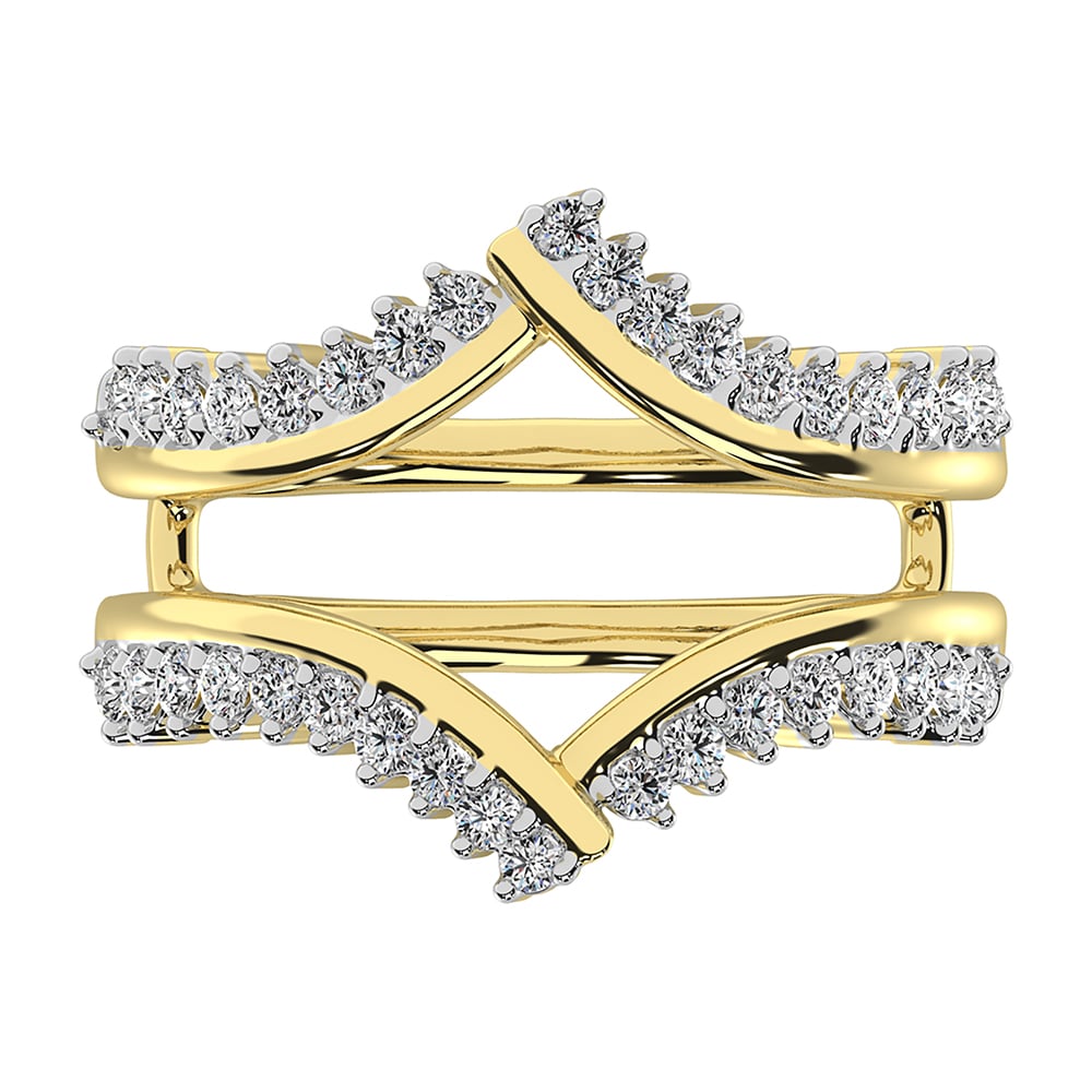 10K Yellow Gold 1/2 Ct.Tw. Diamond Chevron Guard Ring  With White Gold Touch