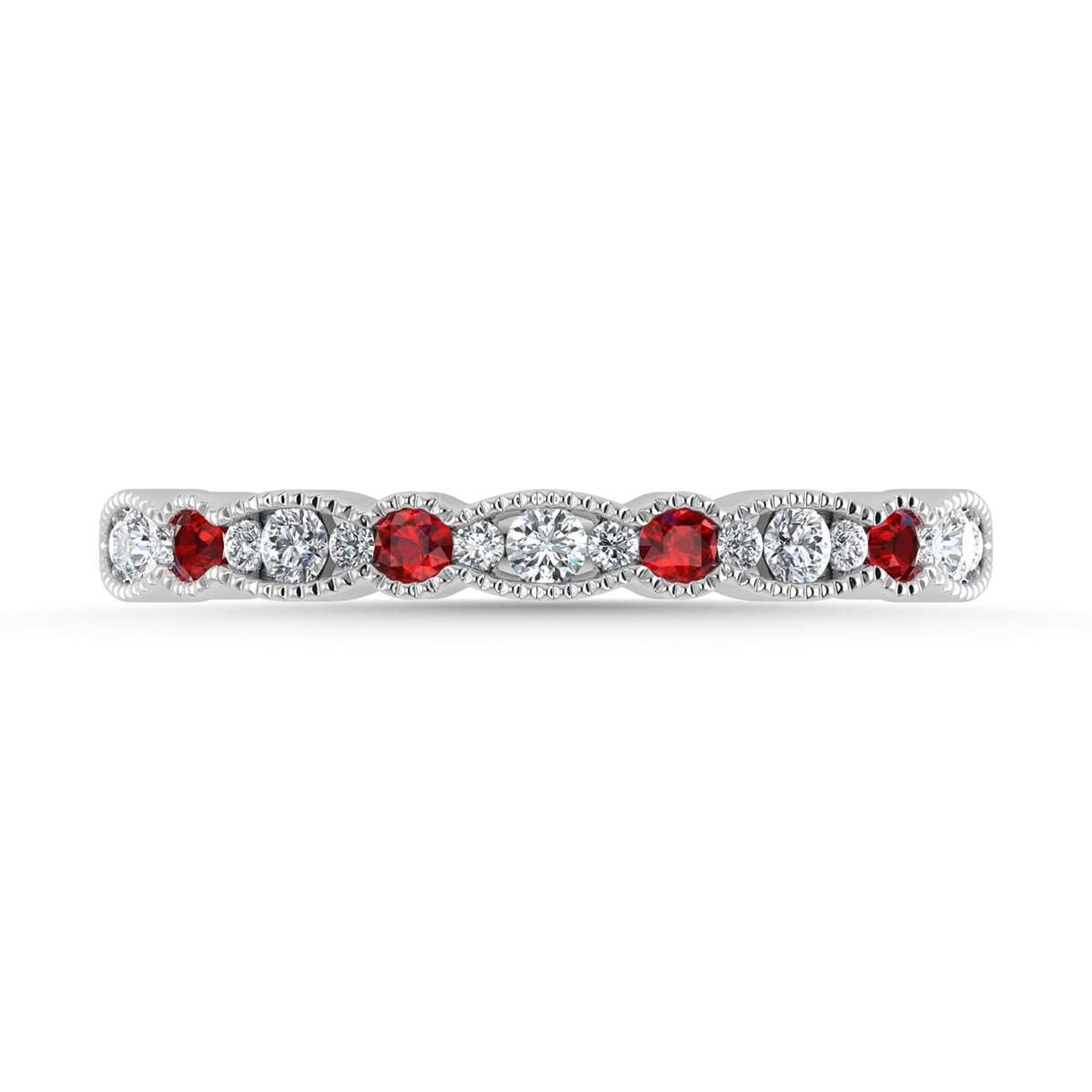Diamond 1/4 Ct.Tw. And Ruby Band in 14K White Gold